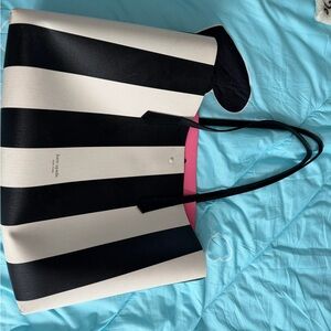 Kate Spade Black and Cream Striped Tote